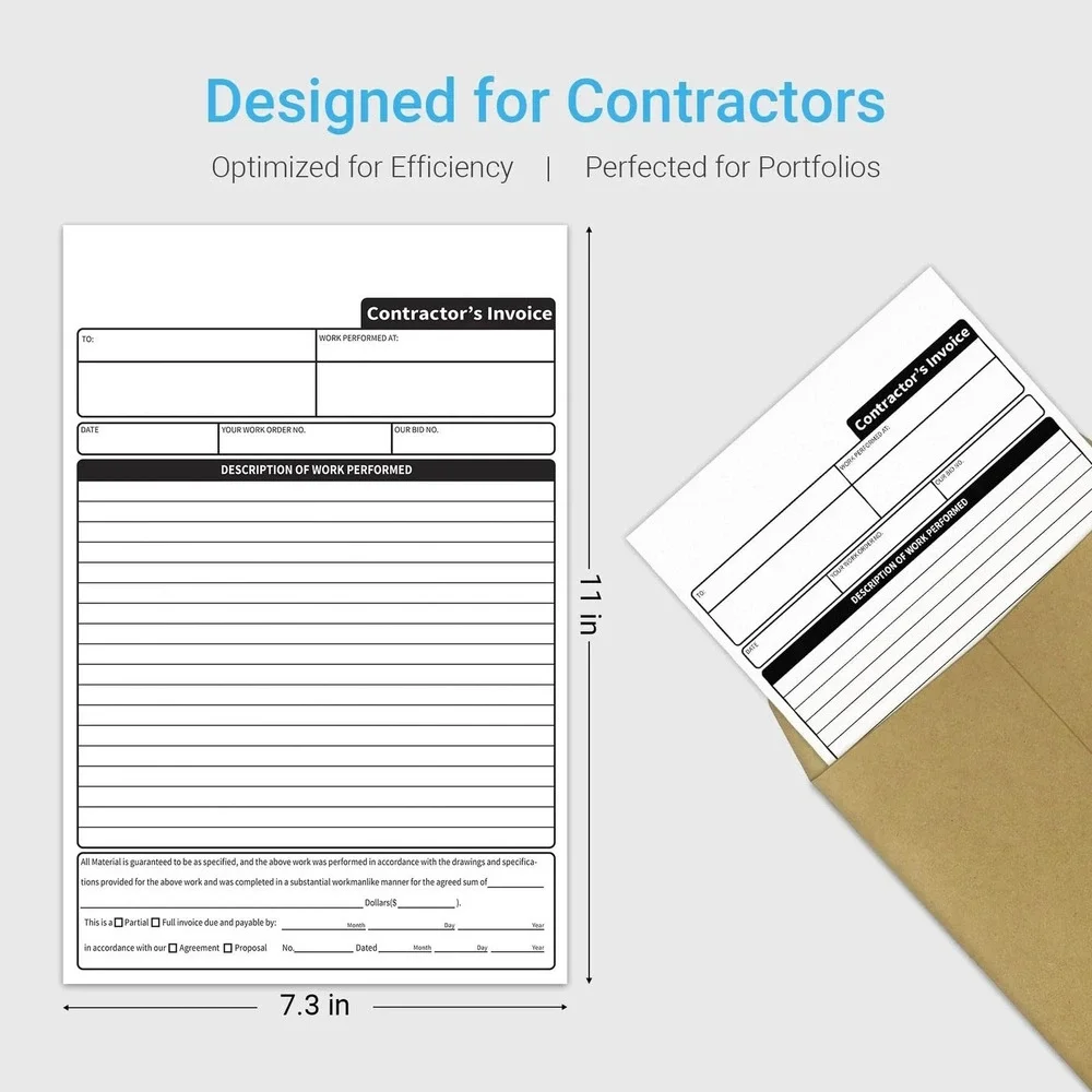Lot of 2 - Carbonless Contractor Invoice Receipt 7.3 x 11 inches 50 pages Book